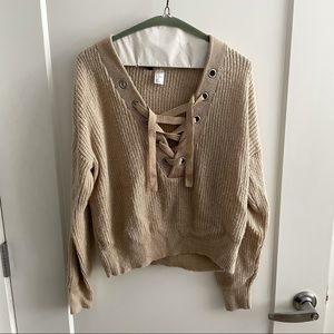 Cream cropped crisscross knit sweater